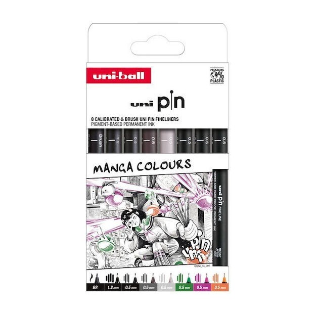 Uni-Ball Μαρκαδόροι Ζωγραφικής Σετ 8 χρώματα PIN-200 8P MANGA PF SET
