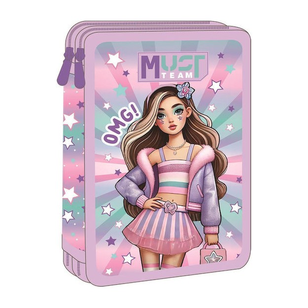 Διακάκης Must Σχολική Κασετίνα Διπλή Γεμάτη Fashion Girl Μωβ 000587248