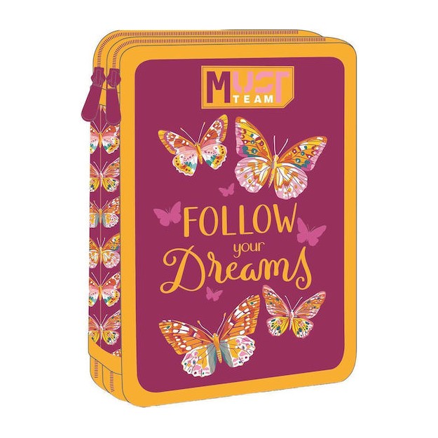 Διακάκης Must Σχολική Κασετίνα Διπλή Γεμάτη Butterflies Μωβ 000587247
