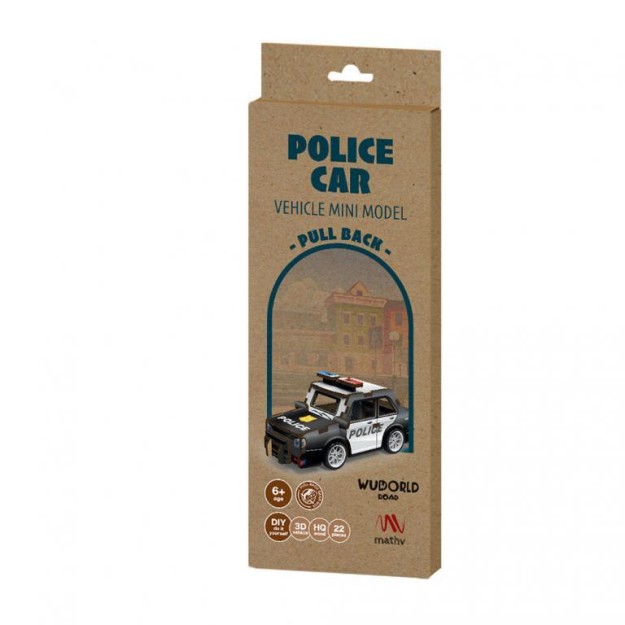 Mathv Pull Back Police Car DIY Ξύλινο Διακοσμητικό Αυτοκίνητο WWR-005