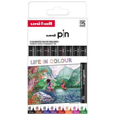 Uni-Ball Μαρκαδόροι Ζωγραφικής Σετ 8 χρώματα PIN-200 8P COLOURS PF SET