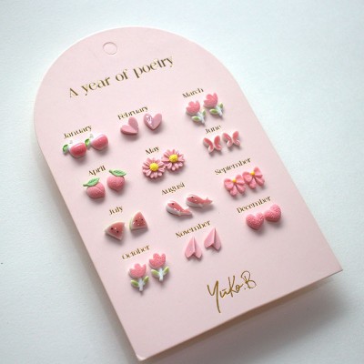 Yuko.B Σκουλαρίκια A Year of Pink Poetry 12 Ζευγάρια Stainless Steel YB-500-311