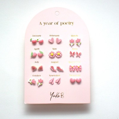 Yuko.B Σκουλαρίκια A Year of Pink Poetry 12 Ζευγάρια Stainless Steel YB-500-311