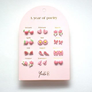 Yuko.B Σκουλαρίκια A Year of Pink Poetry 12 Ζευγάρια Stainless Steel YB-500-311