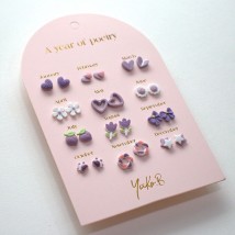 Yuko.B Σκουλαρίκια A Year of Purple Poetry 12 Ζευγάρια Stainless Steel YB-500-312