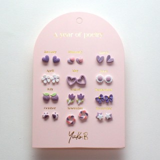 Yuko.B Σκουλαρίκια A Year of Purple Poetry 12 Ζευγάρια Stainless Steel YB-500-312