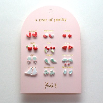 Yuko.B Σκουλαρίκια A Year of Red Poetry 12 Ζευγάρια Stainless Steel YB-500-313