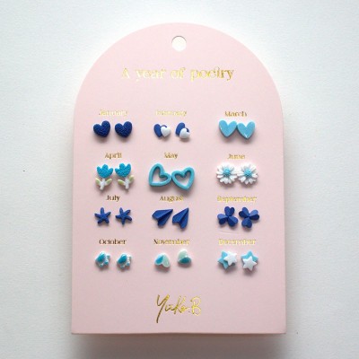 Yuko.B Σκουλαρίκια A Year of Blue Poetry 12 Ζευγάρια Stainless Steel YB-500-315