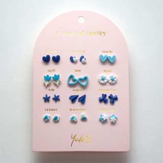 Yuko.B Σκουλαρίκια A Year of Blue Poetry 12 Ζευγάρια Stainless Steel YB-500-315