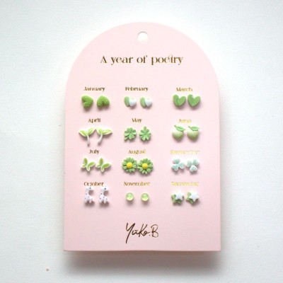 Yuko.B Σκουλαρίκια A Year of Green Poetry 12 Ζευγάρια Stainless Steel YB-500-316