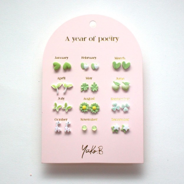 Yuko.B Σκουλαρίκια A Year of Green Poetry 12 Ζευγάρια Stainless Steel YB-500-316