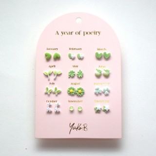 Yuko.B Σκουλαρίκια A Year of Green Poetry 12 Ζευγάρια Stainless Steel YB-500-316