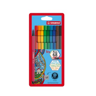 Stabilo Μαρκαδόροι Pen 68 Σετ 10 Τεμάχια Brilliant Colors + Δώρο Μαρκαδόρο Pen68 MAX