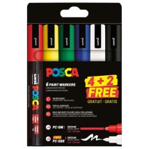 Posca Σετ 4 Μαρκαδόροι Posca PC5M + 2 Δώρο PC5BR Μύτη Πινέλο PC-5M/PC-5BR