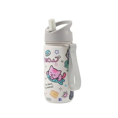 I-Total Παγούρι Θερμός με Καλαμάκι Λευκό ''Cats'' 420ml ID0557A