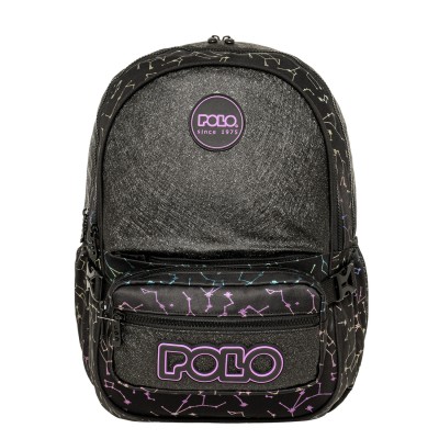 Polo Zippy Σχολική Τσάντα Πλάτης Δημοτικού Μαύρη/Μωβ 9-01-080-8446