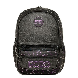 Polo Zippy Σχολική Τσάντα Πλάτης Δημοτικού Μαύρη/Μωβ 9-01-080-8446