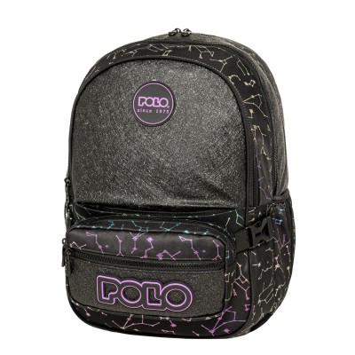 Polo Zippy Σχολική Τσάντα Πλάτης Δημοτικού Μαύρη/Μωβ 9-01-080-8446