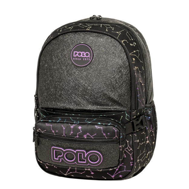 Polo Zippy Σχολική Τσάντα Πλάτης Δημοτικού Μαύρη/Μωβ 9-01-080-8446