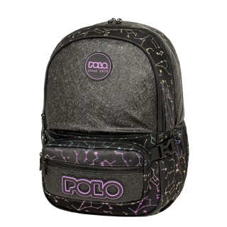 Polo Zippy Σχολική Τσάντα Πλάτης Δημοτικού Μαύρη/Μωβ 9-01-080-8446