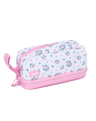Yolo Σχολική Κασετίνα Smart - Pink Flowers Ροζ 90144