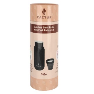 CACTUS Μπουκάλι Θερμός Ανοξείδωτο Ατσάλι & Καπάκι με Κουμπί 540ml Μαύρο CT150001-01