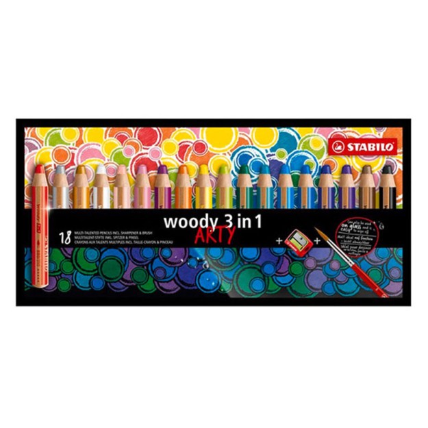 Stabilo Woody 3in1 Arty Σετ 18 Χρώματα + Ξύστρα & Πινέλο 880/18-1-20