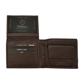 Daston 128 Ανδρικό Δερμάτινο Πορτοφόλι Μικρό Καφέ
