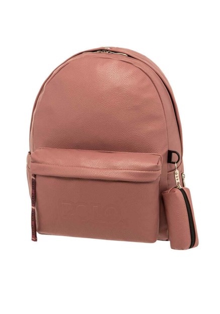 Polo Gecko Σχολική Τσάντα Πλάτης Γυμνασίου - Λυκείου Salmon με Θήκη για Παγούρι 20lt 9-02-041-3701