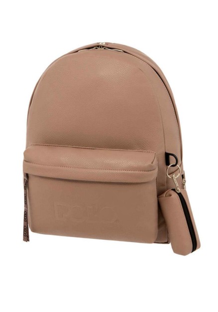 Polo Gecko Σχολική Τσάντα Πλάτης Γυμνασίου - Λυκείου Sand με Θήκη για Παγούρι 20lt 9-02-041-7401