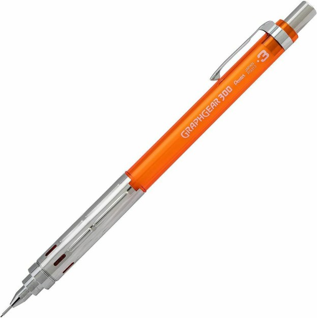 Pentel Graphgear 300 Μηχανικό Μολύβι 0.3mm Κατάλληλο για Σχέδιο Πορτοκαλί PG313-TFX