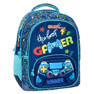 Must The Best Gamer με 3 Θήκες Σχολική Τσάντα Πλάτης Δημοτικού σε Μπλε χρώμα Μ32 x Π18 x Υ43εκ 000585013