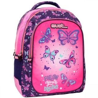 Must Follow Your Dreams με 3 Θήκες Σχολική Τσάντα Πλάτης Δημοτικού σε Ροζ χρώμα Μ32 x Π18 x Υ43εκ 000584978