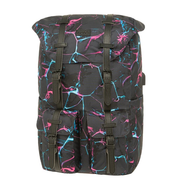 Polo Δερμάτινο Σακίδιο Πλάτης με Θύρα USB Μαύρο 21lt 9-02-023-8264