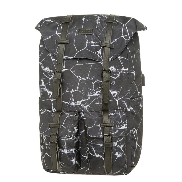 Polo Δερμάτινο Σακίδιο Πλάτης με Θύρα USB Λευκό 21lt 9-02-023-8263