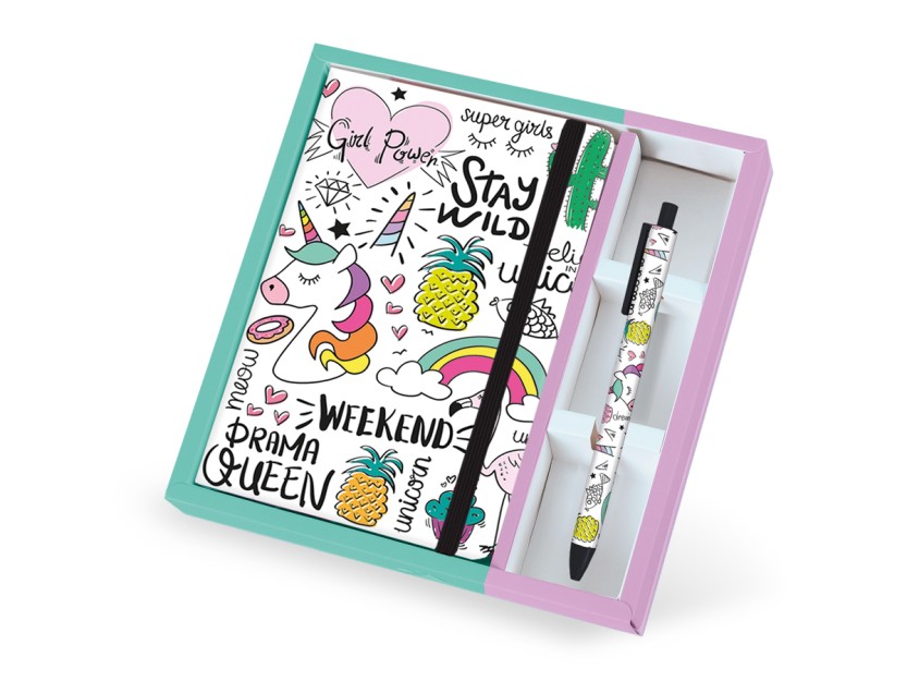 Total Gift Unicorn Παιδικό Σετ Γραφικής Ύλης με Σημειωματάριο και Στυλό Σημειωματάριο A5 με Λάστιχο και Στυλό XL1841