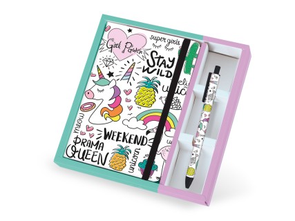 Total Gift Unicorn Παιδικό Σετ Γραφικής Ύλης με Σημειωματάριο και Στυλό Σημειωματάριο A5 με Λάστιχο και Στυλό XL1841