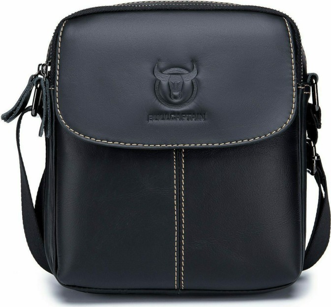Bull Captain DJB-07 Δερμάτινη Ανδρική Τσάντα Ώμου / Χιαστί σε Μαύρο χρώμα