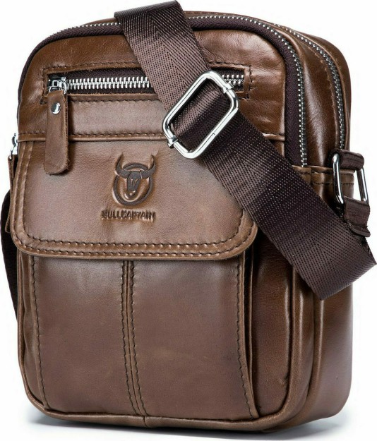 Bull Captain DJB-016 Δερμάτινη Ανδρική Τσάντα Ώμου / Χιαστί σε Καφέ χρώμα