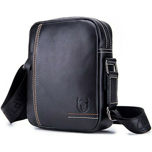 Bull Captain DJB-228 Δερμάτινη Ανδρική Τσάντα Ώμου / Χιαστί σε Μαύρο χρώμα