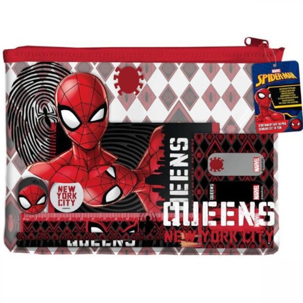 Must Spiderman Παιδικό Σετ Γραφικής Ύλης με Μολύβι, Ξύστρα, Γόμα, Σημειωματάριο, Χάρακα και Κασετίνα 10τμχ 000508158