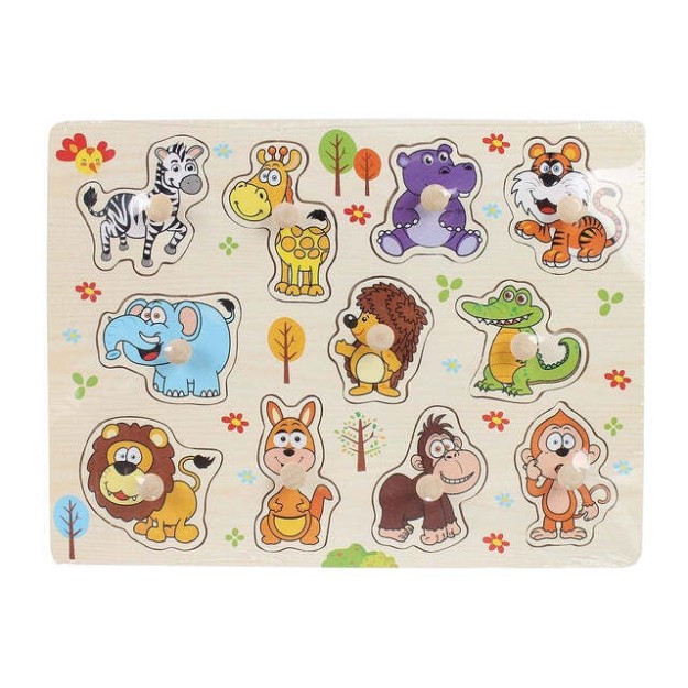 Ξύλινο Παιδικό Puzzle Σφηνώματα Ζώα Ζούγκλας για 3+ Ετών A-3014