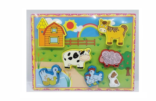 Ξύλινο Παιδικό Puzzle Σφηνώματα Ζώα Φάρμας ΜΤ555-8