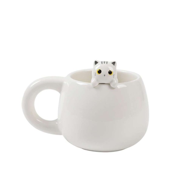 I-Total Κούπα Κεραμική Λευκή ''Cat'' 470ml XL2525A