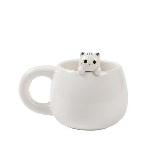 I-Total Κούπα Κεραμική Λευκή ''Cat'' 470ml XL2525A