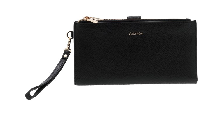 Lavor 1-6047 Δερμάτινο Γυναικείο Πορτοφόλι με Λουράκι Μαύρο