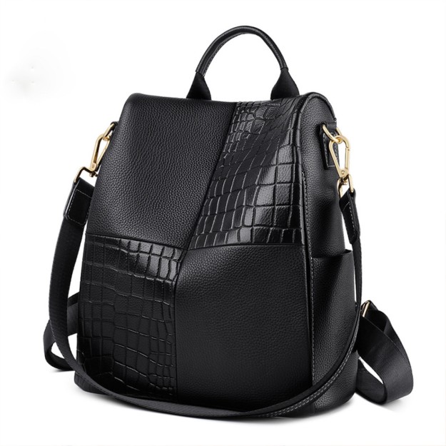 Foxer 9113V091F Δερμάτινη Γυναικεία Τσάντα Πλάτης Μαύρη