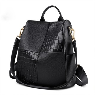 Foxer 9113V091F Δερμάτινη Γυναικεία Τσάντα Πλάτης Μαύρη