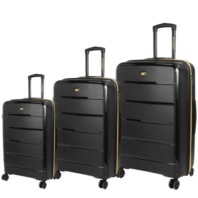 CAT Cargo Βαλίτσες Ταξιδιού Σκληρές Μαύρες Μέγιστου Ύψους 70εκ. με 4 Ρόδες Σετ 3τμχ 84379-01