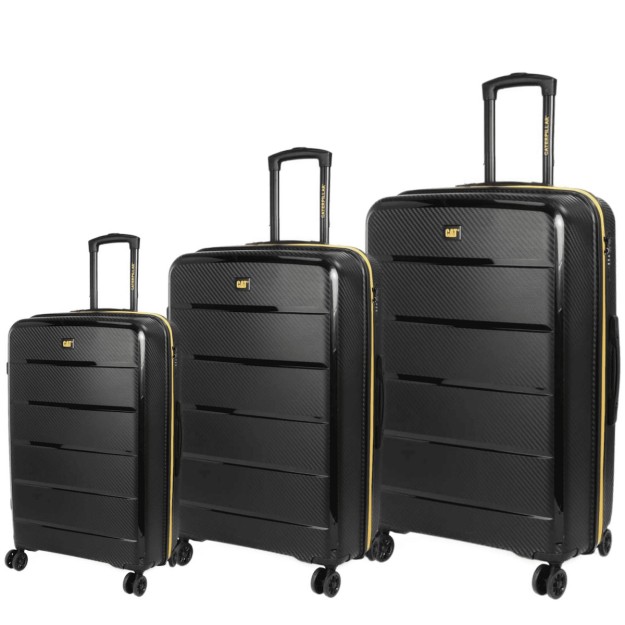 CAT Cargo Βαλίτσες Ταξιδιού Σκληρές Μαύρες Μέγιστου Ύψους 70εκ. με 4 Ρόδες Σετ 3τμχ 84379-01